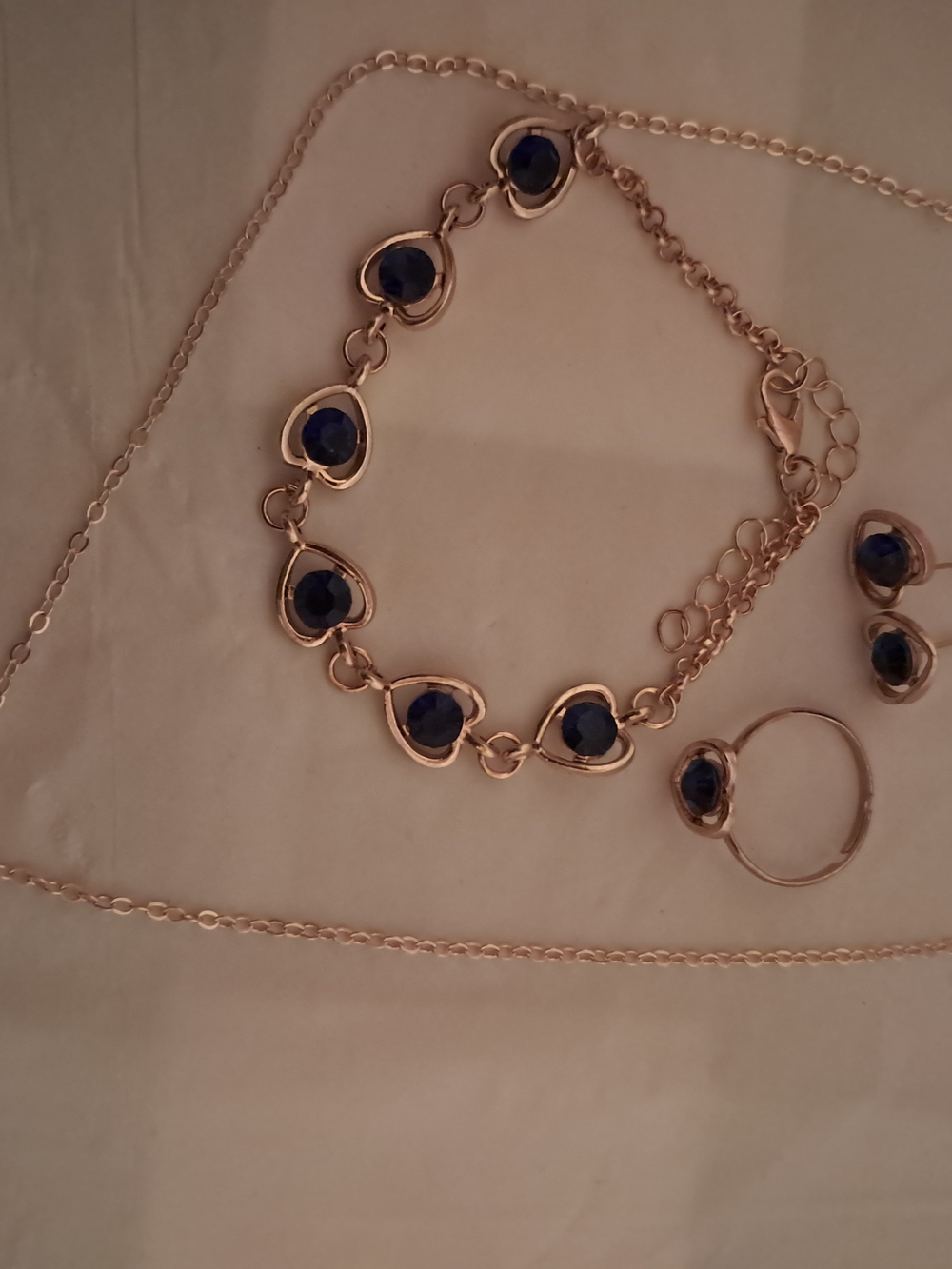 Gold-Tone Bracelet and Ring Set with Blue Stones - Women Jewelry